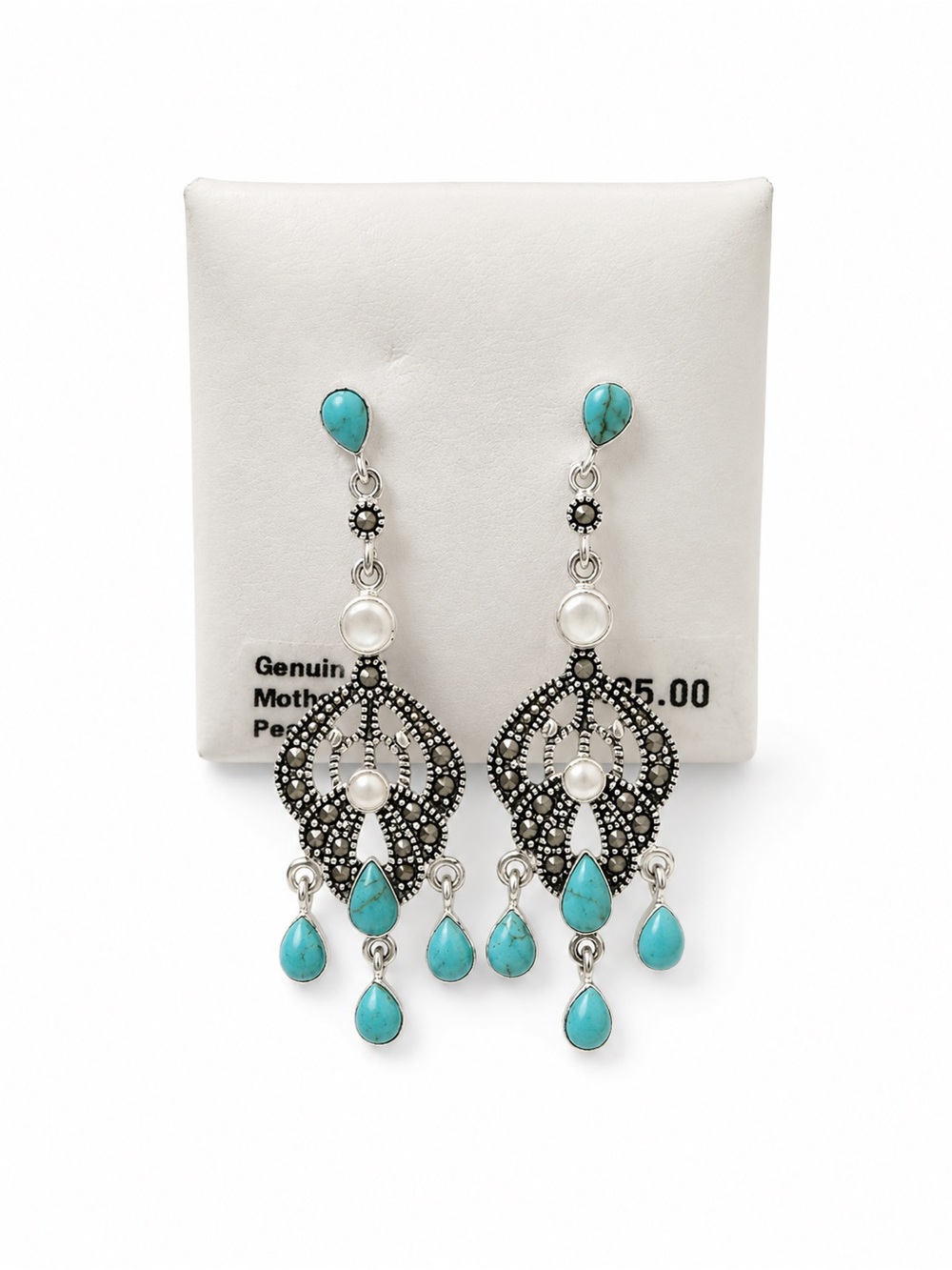 MOTHER Turquoise & Silver Filigree Chandelier Earrings | Boho Western | NWT